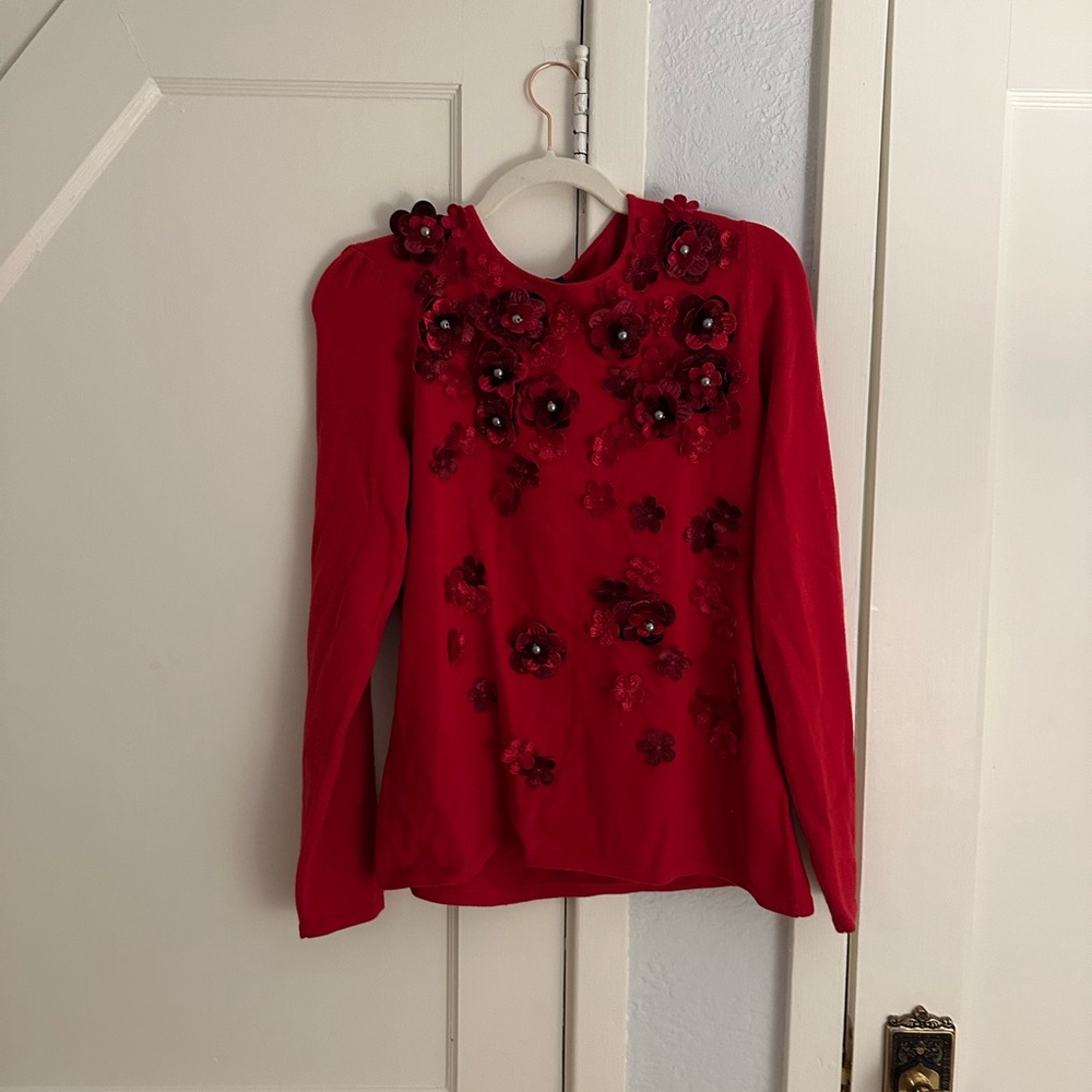 Carlisle Red Floral Aplique Sweater